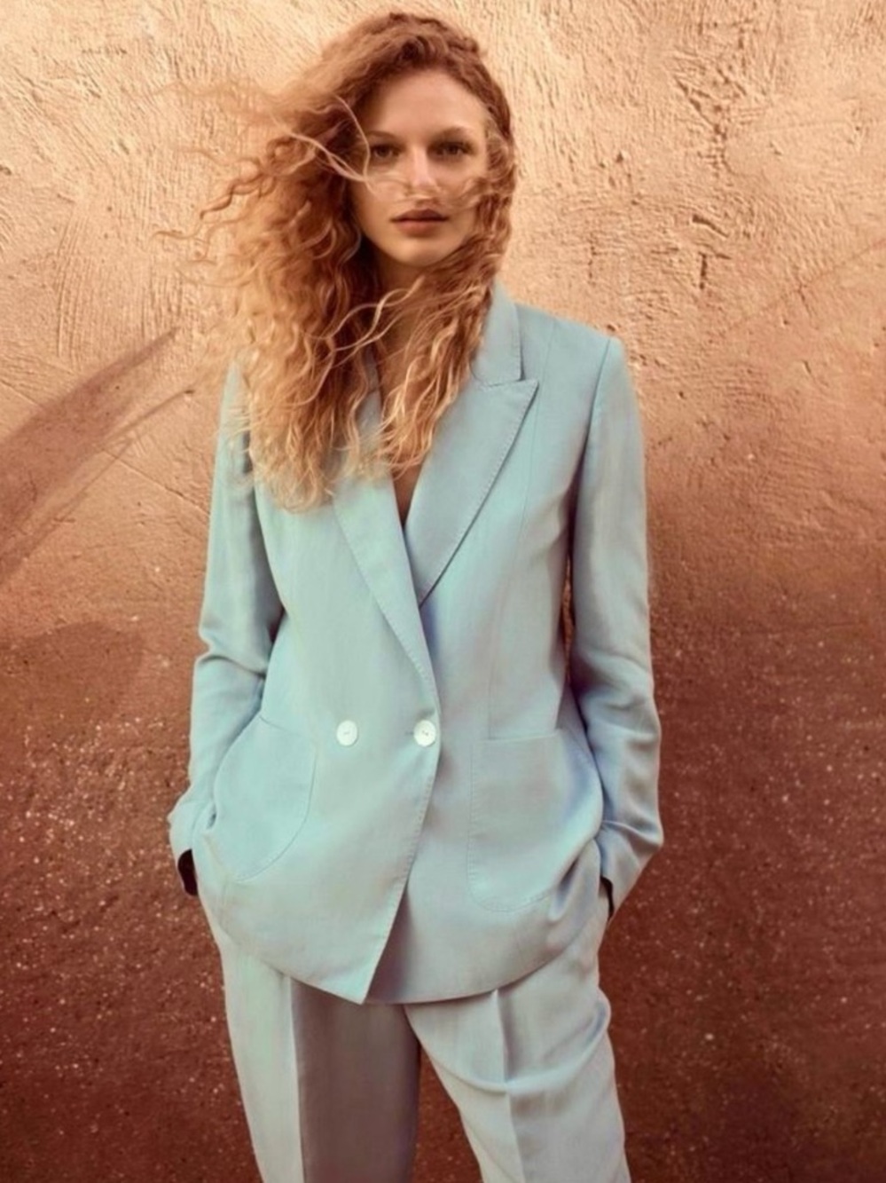 Massimo Dutti Sky Blue Tailored Linen Blazer Jacket